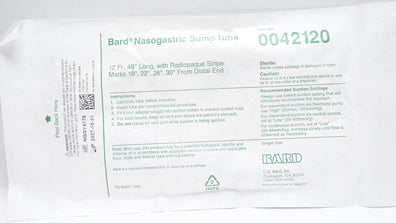 Bard 0042120 Nasogastric Sump Tube w/Radiopaque Stripe Marks 12Fr. x 48inch